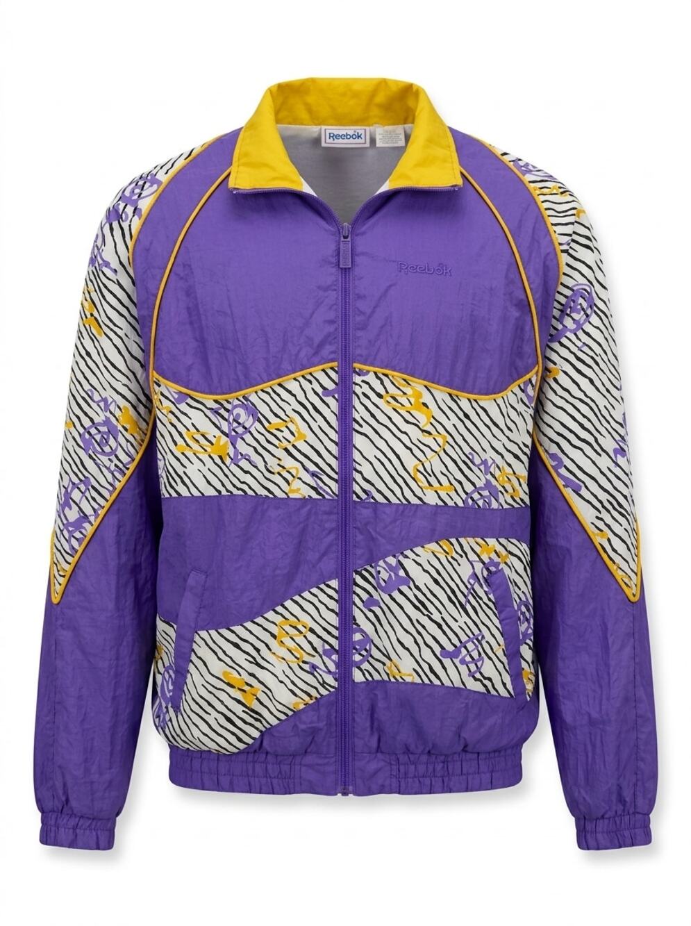 Vintage Reebok 90s Colorblock Patter Windbreaker Jacket Purple Women Size L